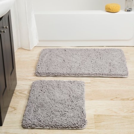 Hastings Home 2 Piece Memory Foam Shag Bath Mat - Grey 722372SRM